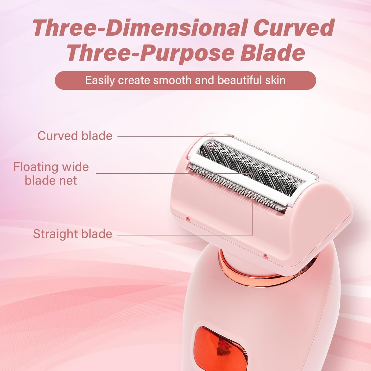 Body Hair Trimmer Kit Silk Glide Epilator Razor Painless Hair Removal at Home 2 in 1 Electric Shaver Razors for Women, for Sensitive Skin, Wet & Dry Cordless USB Charge image number 5