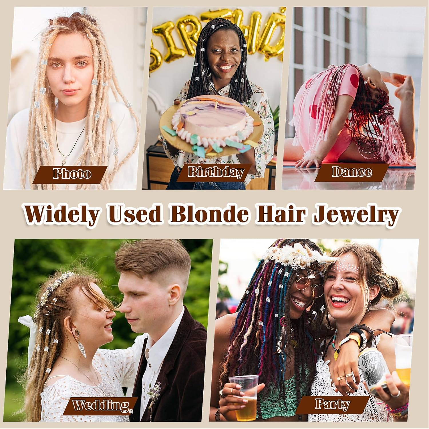 Pack of 220 Dreadlocks Hair Accessories, Silver Hair Rings, Metal Hair Beads, Clips, Adjustable Metal Braids Accessories for Women, Girls, Hair Braid Decoration image number 3