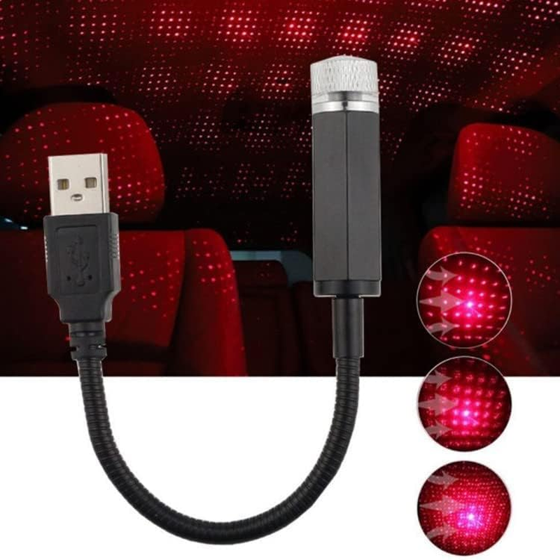Car Interior Roof LED Star Light USB Atmosphere Starry Sky Night Projector Lamp for Car, Ceiling, Bedroom (Red)