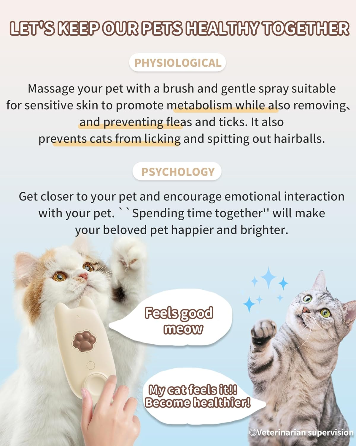 Steamy Cat Brush Cat Steam Brush 3 in 1 Cat Steam Brush for Massage Detangling and Hair Removal Cat Grooming Brush for Cats and Dogs (Milky) - Milky image number 3
