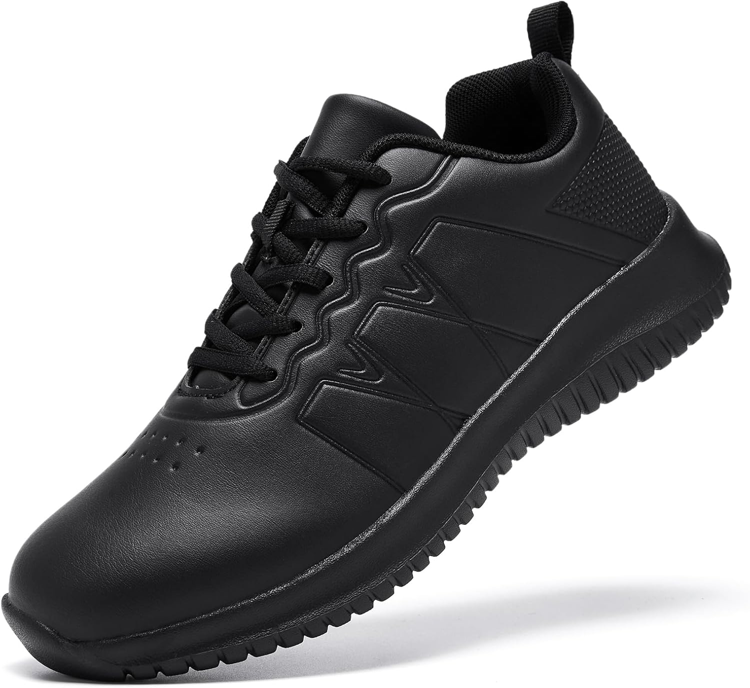 ENLEN&BENNA Non Slip Shoes for Women Food Service, Kitchen Chef Oil-Proof Slip Resistant Work Shoes Waterproof Comfort Lightweight Sneakers with Lace up Black image number 5