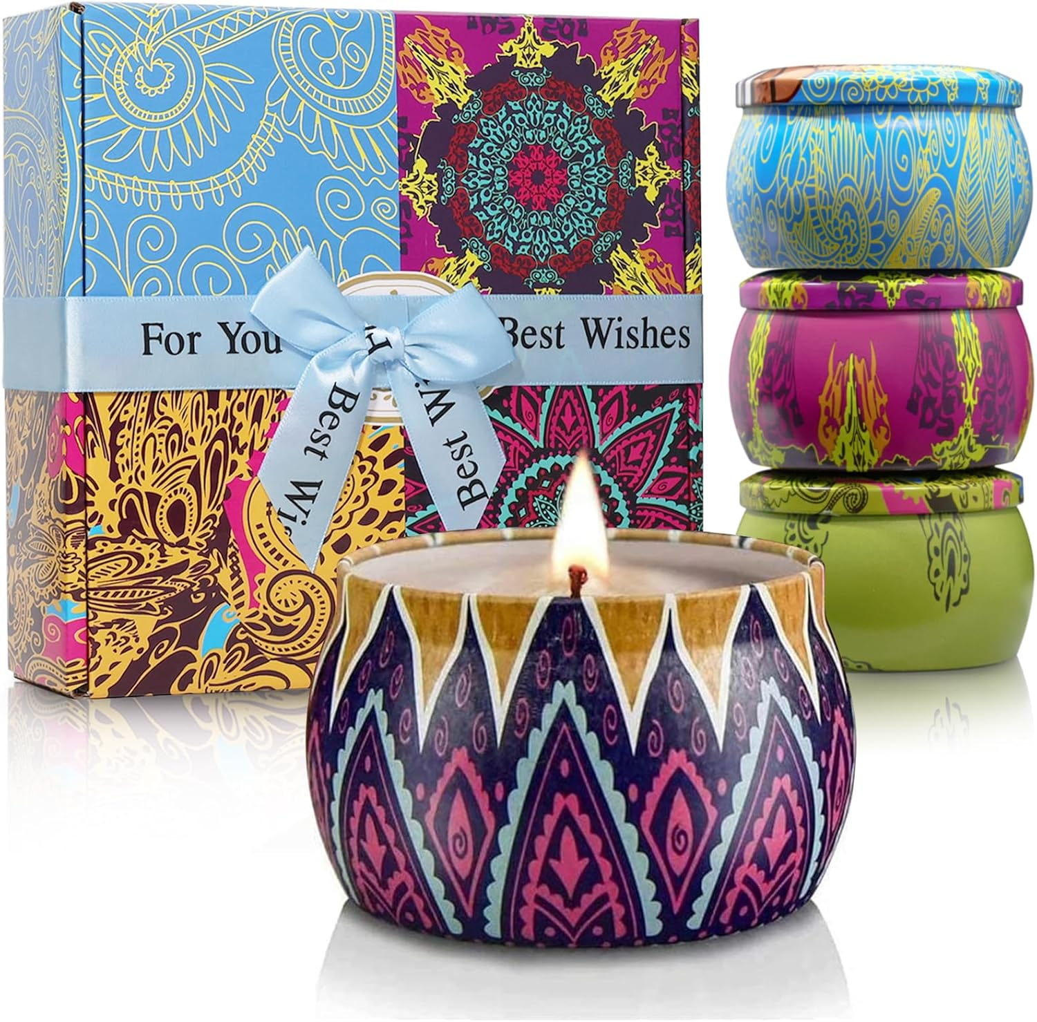 Soy Wax Aromatherapy Candles Gift Set Australia | 4 Pack Natural Scented Candles Lavender, Rose, Lavender, Lemon, Fig Scents 120H Long Burn, Stress Relief Gifts for Women image number 5