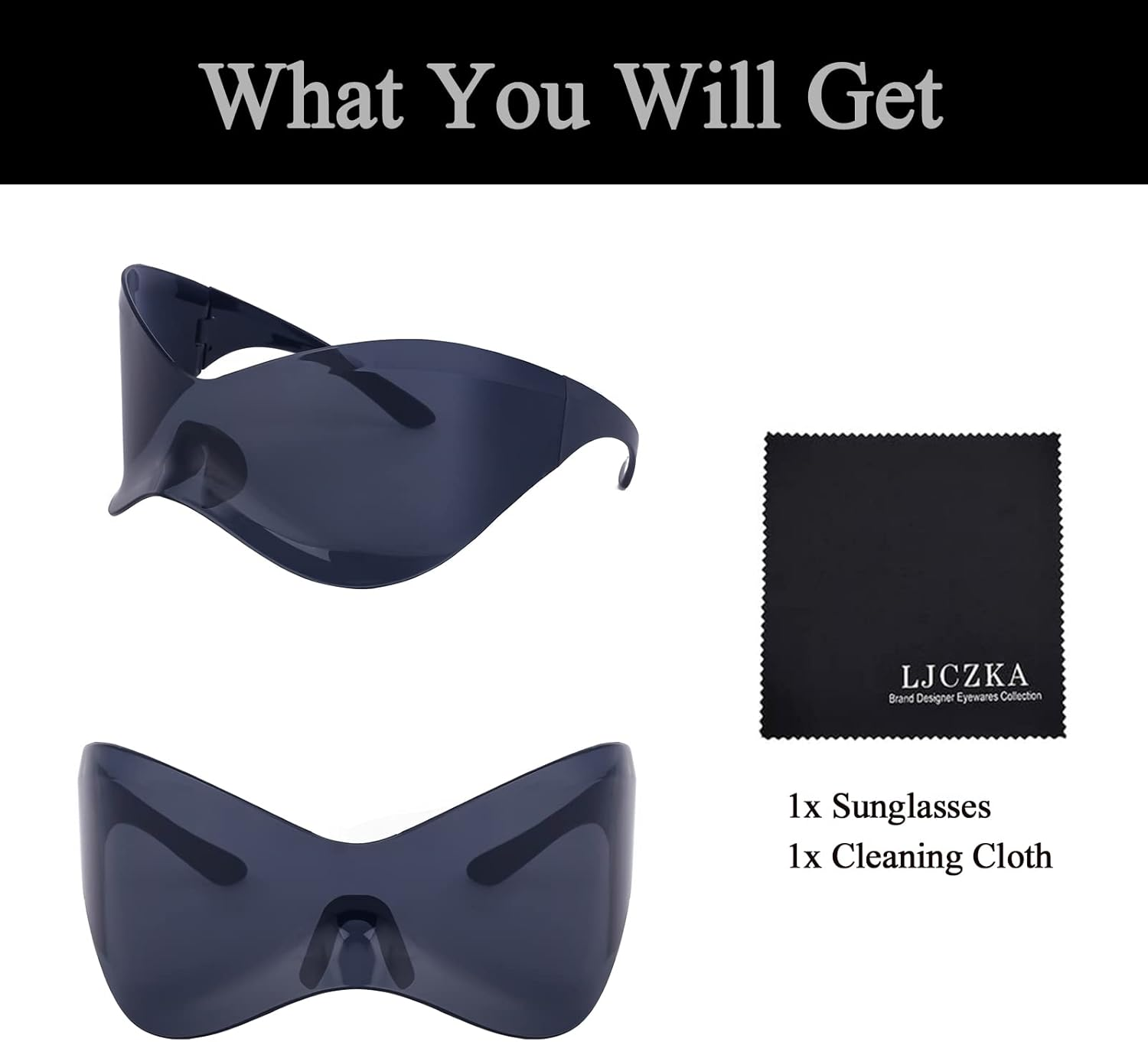 LJCZKA Rimless Wrap around Sunglasses for Women Men, Oversized Futuristic Sunglasses Y2K Trendy Shades UV400 Protection - Silver image number 2