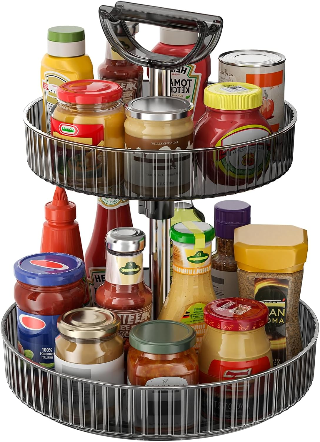 Lazy Susan Organizer, 360&deg; Rotat Turntable Capacity Adjustable Height Storage Rack, Non-Slip Storage Shelf for Kitchen, Cabinet, Countertop,Bathroom,Pantry Organiser (Transparent White)