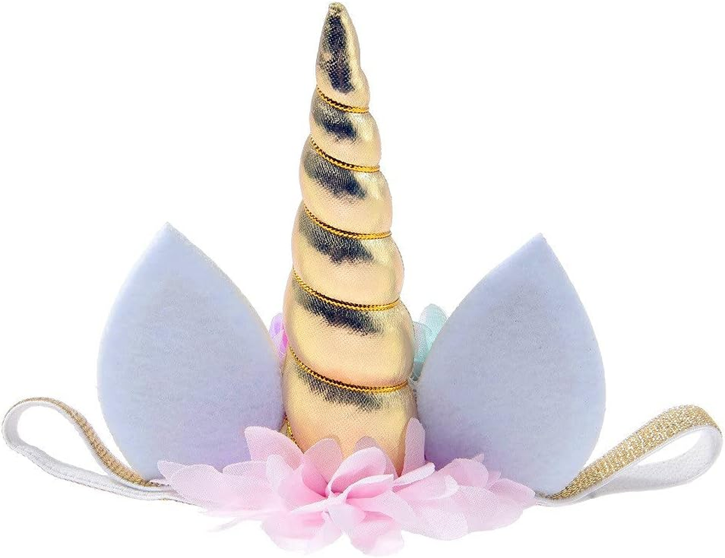 Nishine Baby Elastic Glitter Unicorn Horn Headband Children Unicorn Party Supplies Cosplay Gift - Chiffon-Gold image number 4