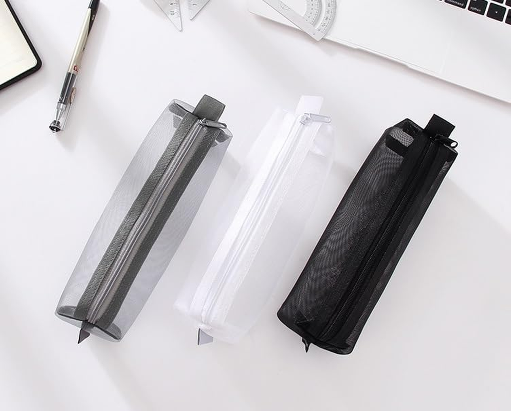 Mesh Pen Bag, 3 Pack Zipper Mesh Pouch, Multifunctional Clear Pencil Case Organizer Stationery Storage Bag for Office Supplies Cosmetics Makeup Travel Accessories (Style1, One Size) image number 2