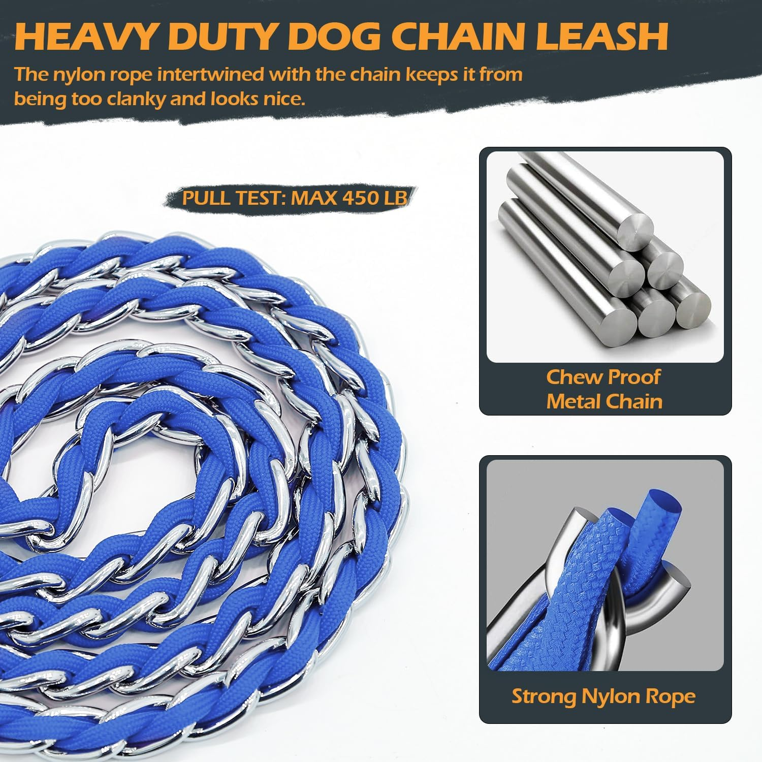 Chain Dog Leash Chew Proof Metal Leash for Medium Large Dogs, Chain Link anti Chew 4FT Strong anti Bite Comfortable Soft Padded Handle Blue 3.0 image number 6