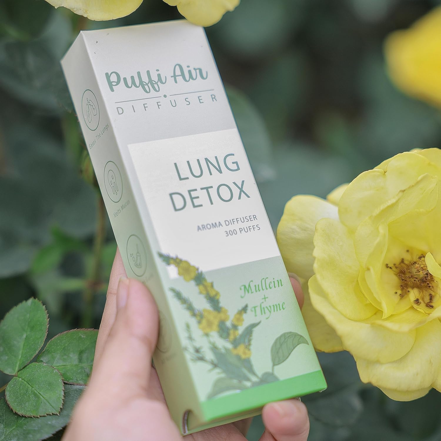 Herbal Diffuser Pen with Extracts of Mullein, Thyme and Mint for Lung Cleansing, Breathing Improvement, Oral Air Freshening and Quitting Bad Habit - 300 Uses