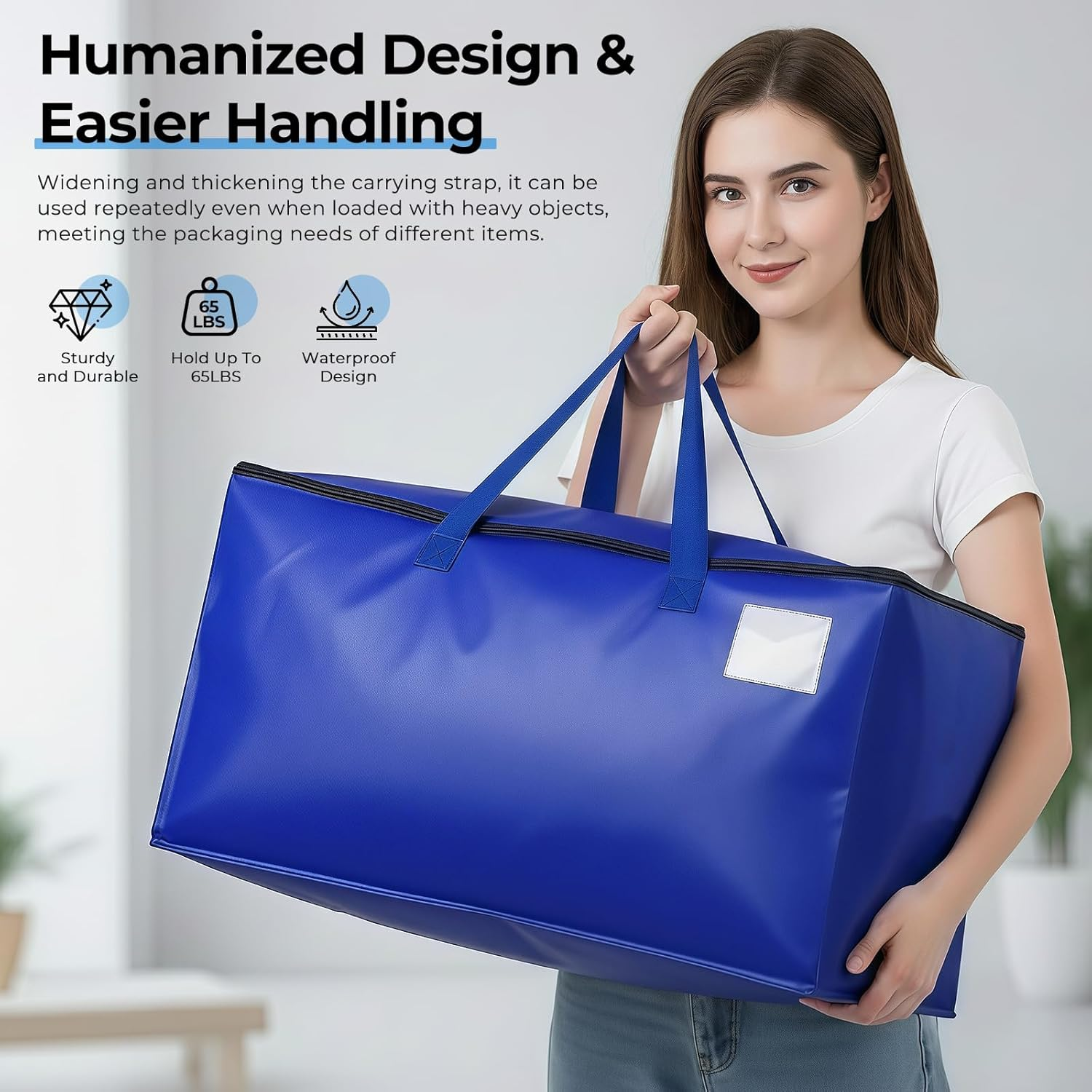 Focenat 93L Large Woven Storage Bag, Pack of 6 Moving Bags with Handles and Zips, Waterproof Transport Bag, Moving Bags for Moving Duvets, Clothes Storage (Blue) image number 1