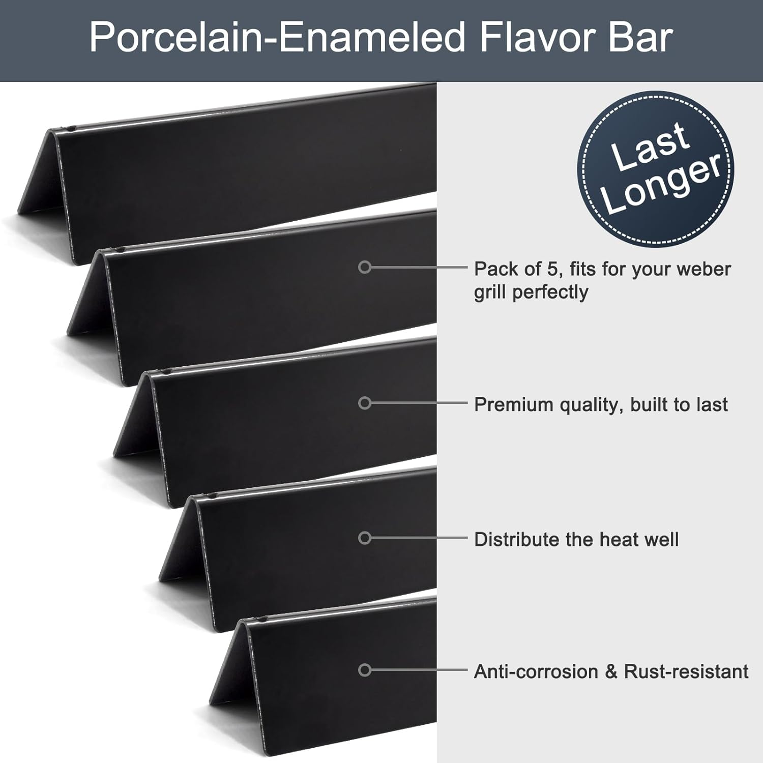 Criditpid 15.3" 7636 Porcelain-Enameled Flavorizer Bars for Weber Spirit 300 Series, Spirit E310 S310 E320 S320 E330 S330 Grills with Front Control, Flavorizer Bars Replacement for Weber 7636 image number 2