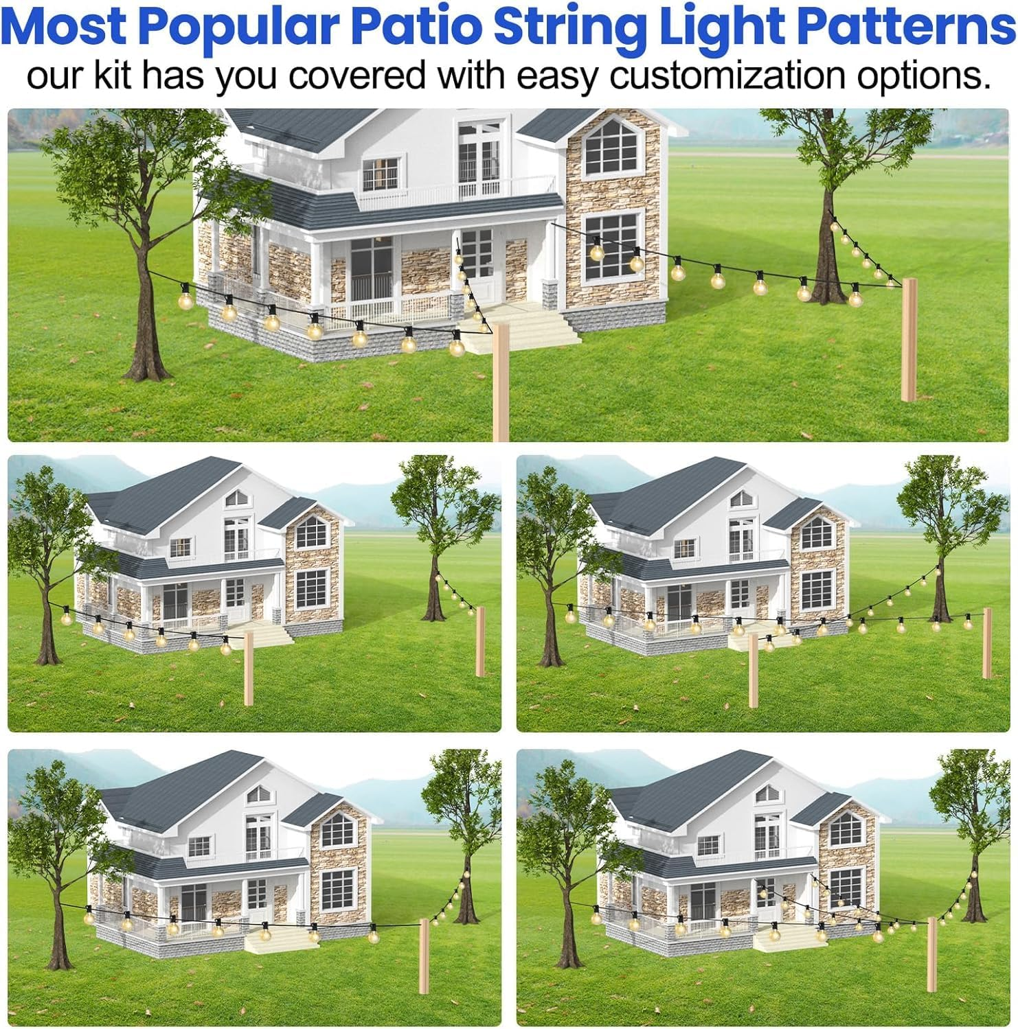 Globe String Light Suspension Kit, Outdoor Light Guide Wire, 170FT Coated Stainless Steel 304 Wire Rope, String Light Hanging Kits, Light Hanging Kit image number 4