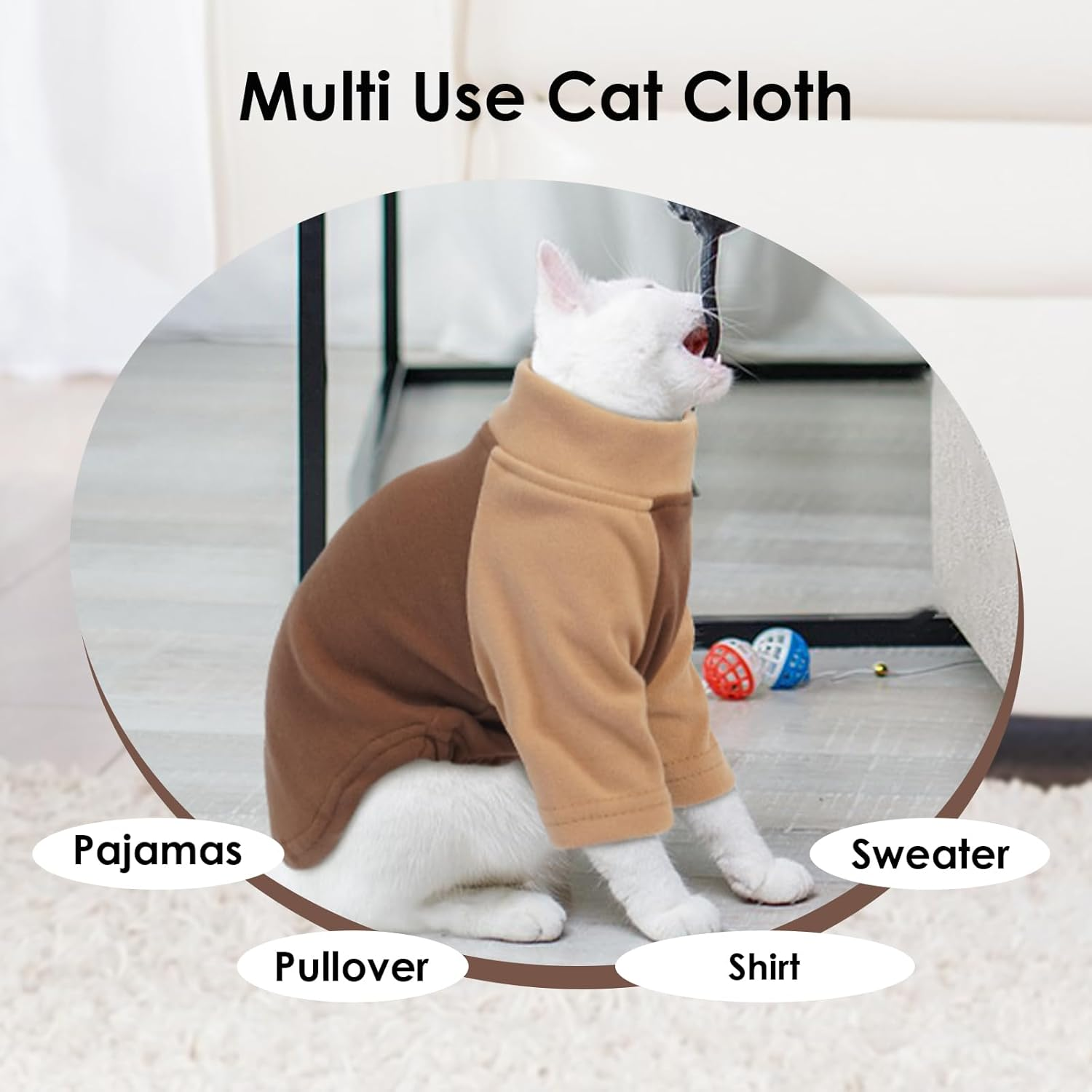 DENTRUN Cat Jumper, Cat Sweater, Cat Fleece, Cat Warm Coat, Cat Pajamas, Hairless Cat Outfit, Cat T Shirt, Cold Weather Cat Pullover,Cat Cloth image number 1