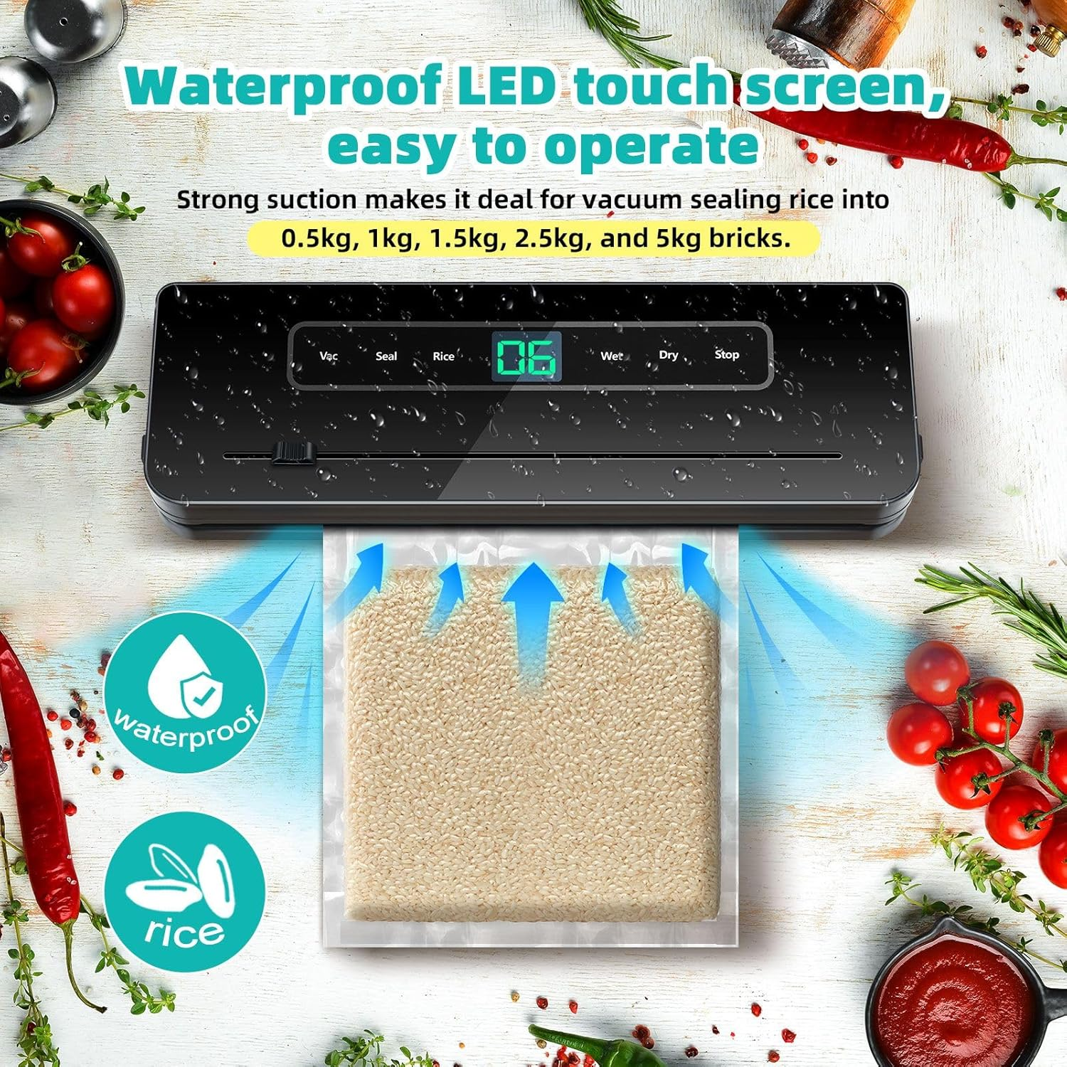 80Kpa Vacuum Sealer Machine Fresh Meat Dry Wet Food Saver Storage Machine Heat Packing120W Countertop Automatic Airtight with Bags image number 1