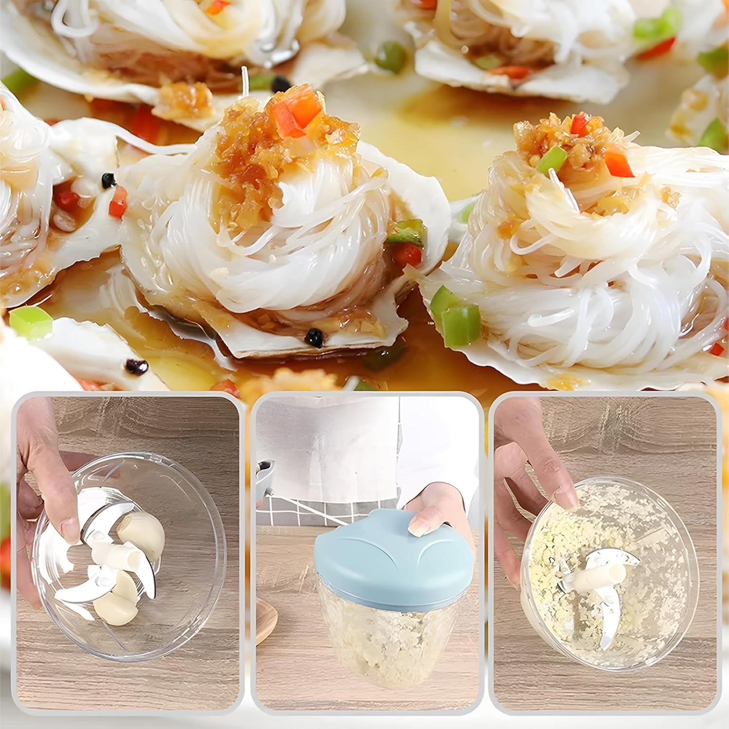 Manual Vegetable Chopper, Large Hand Pull String Food Chopper with 5 Stainless Steel Blades for Sharp and Durable (Blue, 900Ml) image number 6