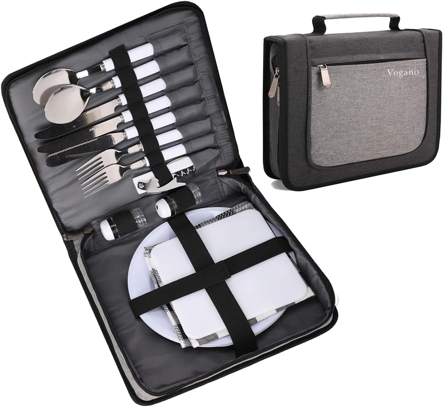 Picnic Set for 2 - Includes 16 Pcs, Portable Travel Utensils with Case, Reusable Camping Cutlery Plates, Stainless Steel of Spoons and Forks, for Hiking, Camp, BBQ, Gift image number 2