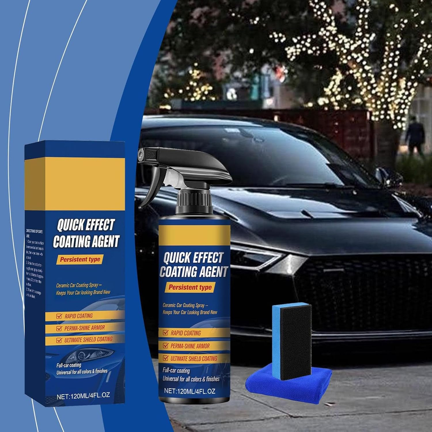 Ceramic Spray Coating, 120Ml Quick Effect High Gloss Automotive Polish, Car Ceramic Protection with Easy Application, Detailing Spray with Nano Formula, Coating Liquid for Windshield Tire Trim image number 1