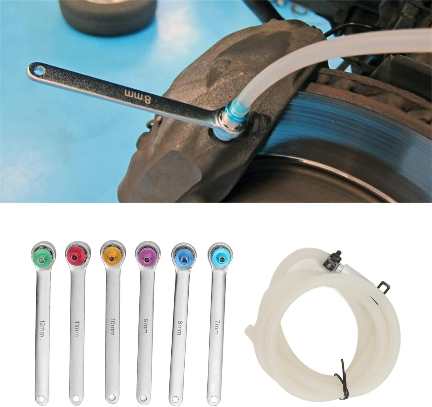 Brake Bleeder Wrench Set, 7 to 12Mm 12 Point Brake Bleeding Wrench Professional Bleeding Spanner Kit with Check Valve and Box, Brake Bleeder Tool for Car, Light Truck, SUV