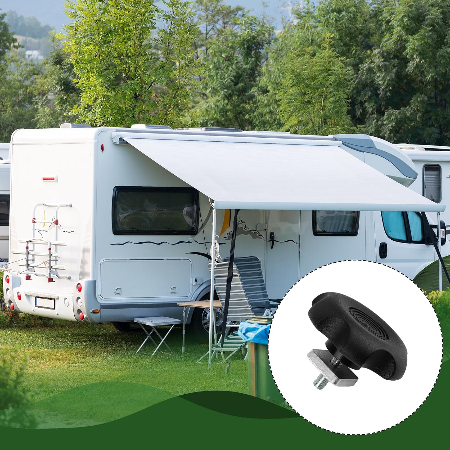 2Pcs RV Awning Brace Knob Nut Kit, Black Camper Awning Brace Knob Camper Awning Parts RV Awning Locking Knob with Square Nut Accessories for RV Motorhome Camper image number 6