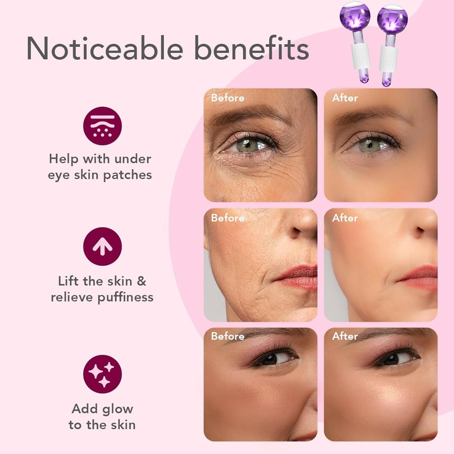 Itadaku 2 PCS Facial Ice Globes, Cryo Stick Ice Globes, Cooling Skin Care Massager for Puffiness, Dark Circles, Wrinkles, Skin Tightening, and Pore Reduction, Beauty Tool for Women & Girls (Purple) image number 1