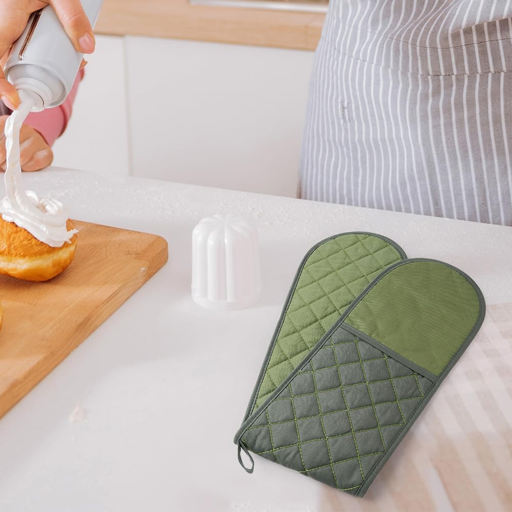 AUAUY 1 PC Double Oven Gloves, 250&deg;C/482&deg;F Heat Resistant BBQ Oven Mittens with Ropes, Exquisite Stitching Design Gloves Oven Mitts, Thick Cotton Oven Glove Mitts for Cooking Baking Grilling, Green image number 3
