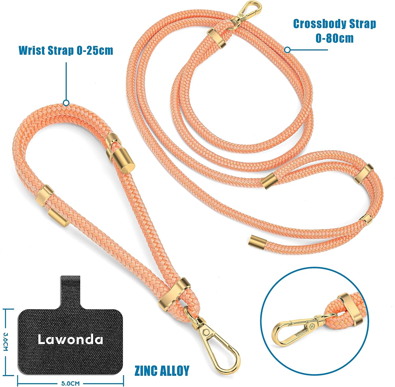 2 Pads Phone Lanyard Adjustable Crossbody Cell Phone Neck Strap Universal Mobile Phone Wrist Lanyard + 2Pcs Patch Tether Tab for Travel Essentials Beige - Black image number 3