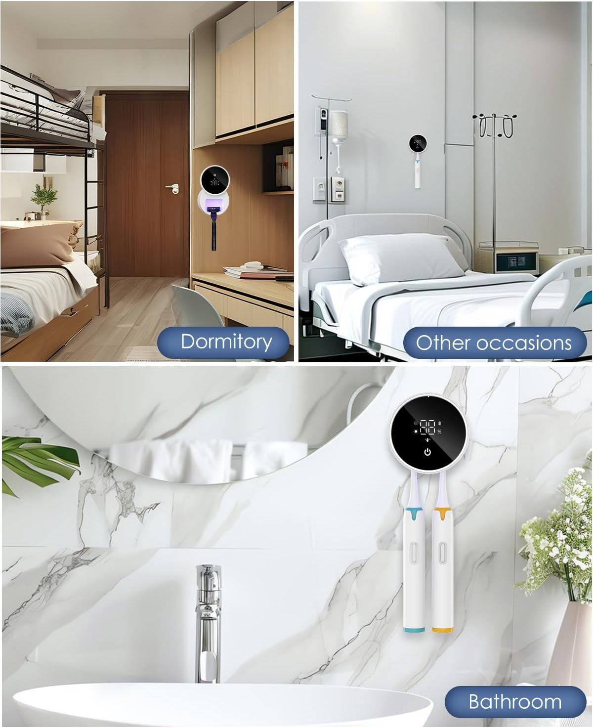 AMIR UV Toothbrush Cleaner Holder Wall Mounted, Temracha Razor Electric Toothbrush Holder for Bathroom, LED Smart Screen with Auto Sensor Open/Close Cover, Cleaning and 60-Degree Drying image number 6