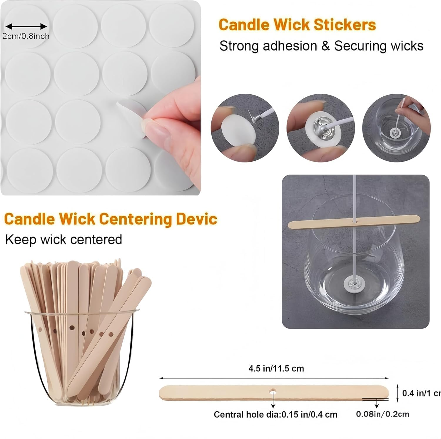90Pcs Cotton Pre Waxed Candle Wicks with 10 Pcs Candle Wick Holders and 3 Sheets Dot Stickers,Candle Wicks for Making Candles image number 5