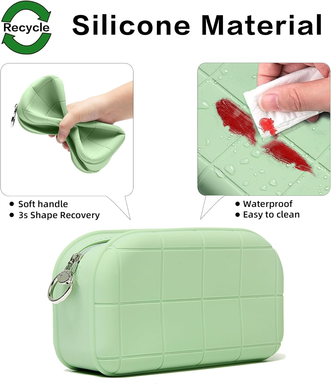 Lubanone Silicone Makeup Bag Travel Cosmetic Bag Stuff Bag Makeup Pouch Cute Makeup Organizer Versatile Zipper Pouch for Women, Green, Cosmetic Makeup Bag image number 2