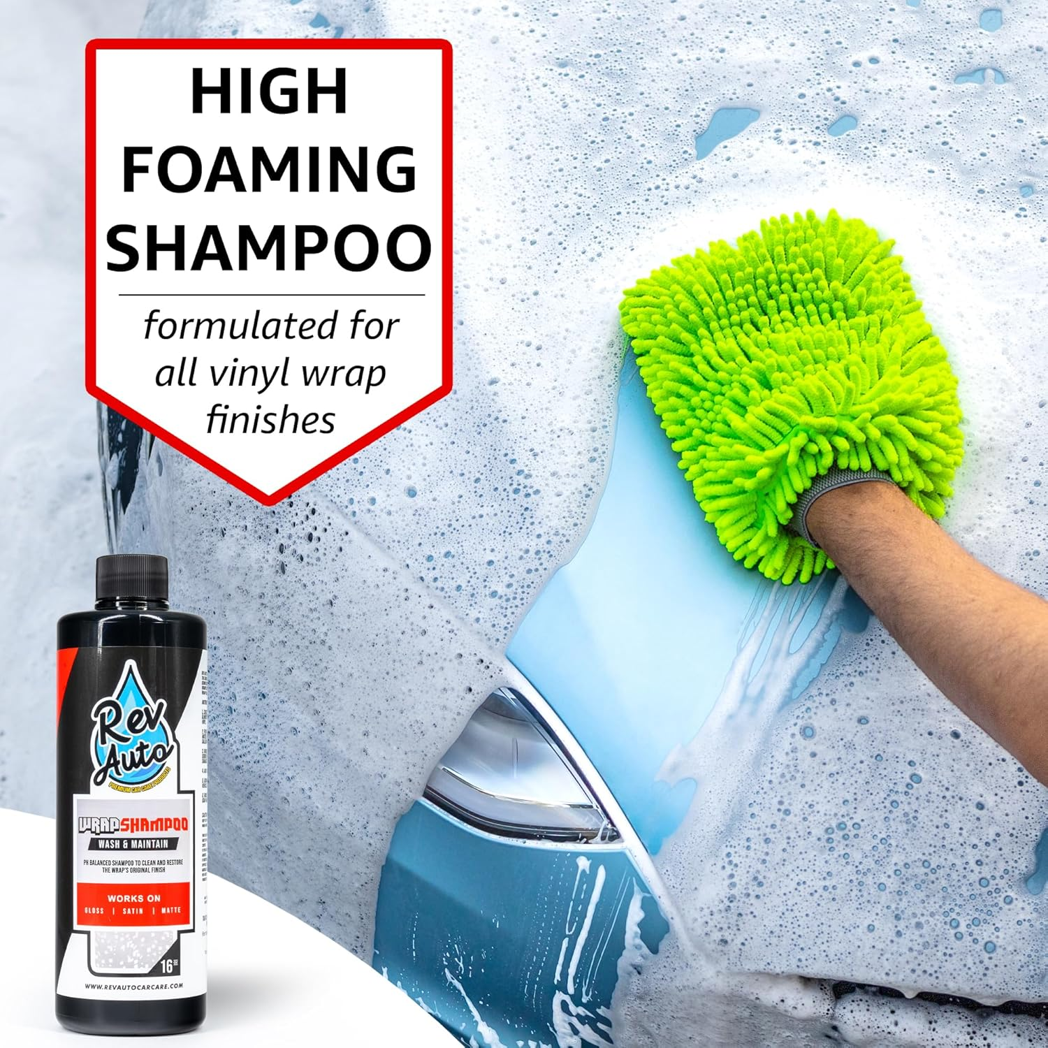 Rev Auto Vinyl Wrap Cleaner Kit &ndash; 3-Item Set Includes Wrap Detailer, Shampoo & Light Stain Remover | Made for Gloss, Satin, Matte, Chrome & More image number 2