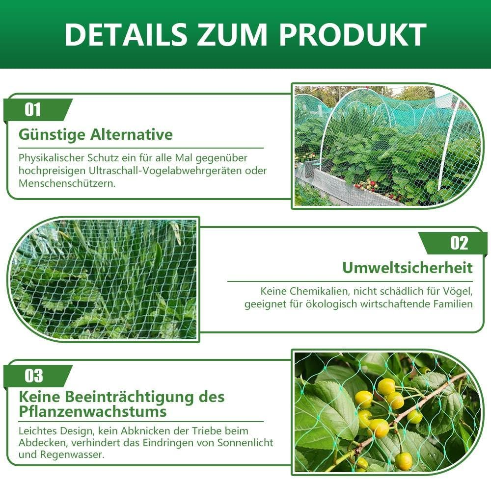 Dreamil Bird Protection Net, 2 M X 10 M, Bird Protection Net, Tight Mesh, Robust, Weather- and Uv-Resistant, Chicken Net, Garden Net, Poultry Net, Suitable for Balcony Garden Ponds, Green image number 2