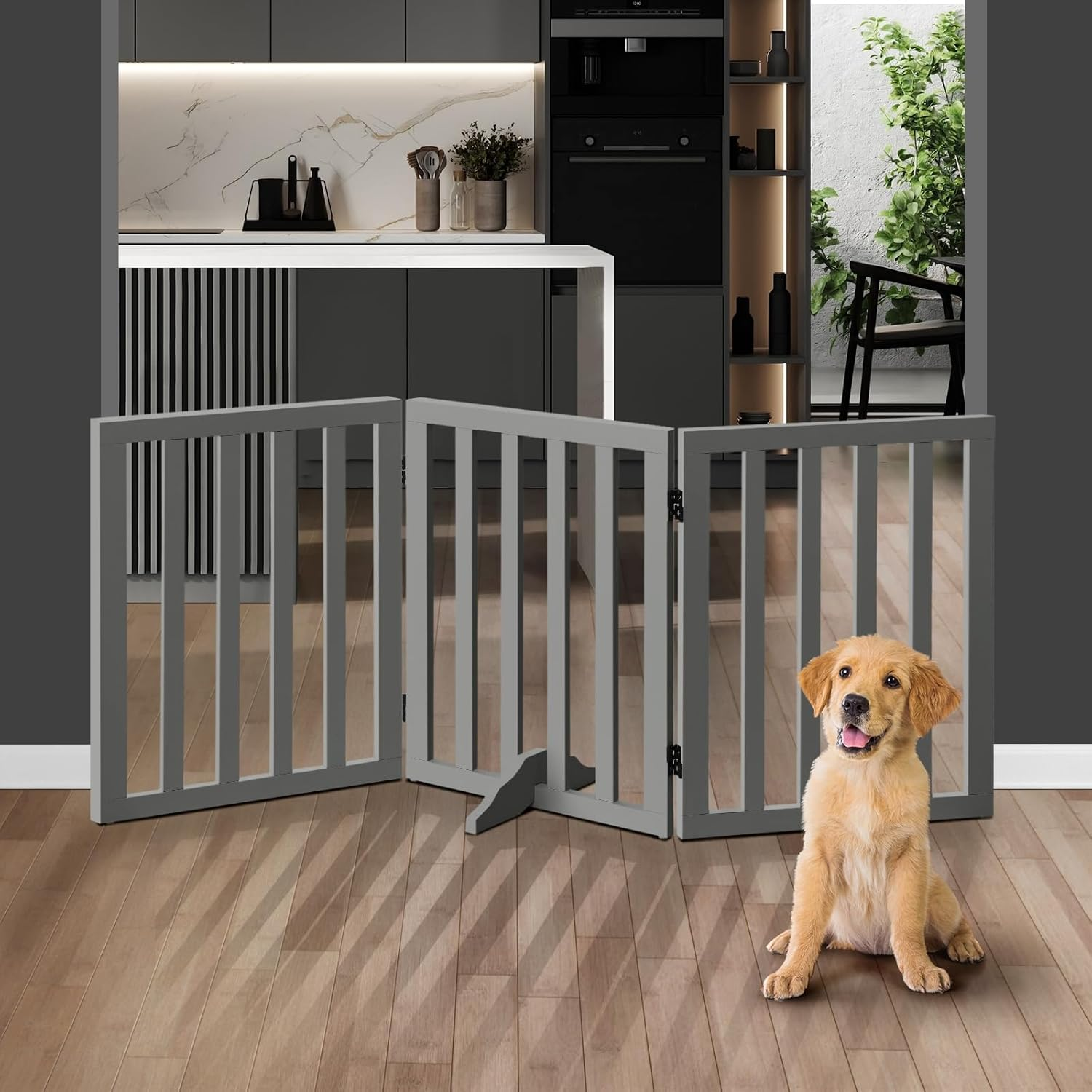 Dog Gate with Support Leg Pet Gate Fence 142 X 60.5 X 2Cm Grey