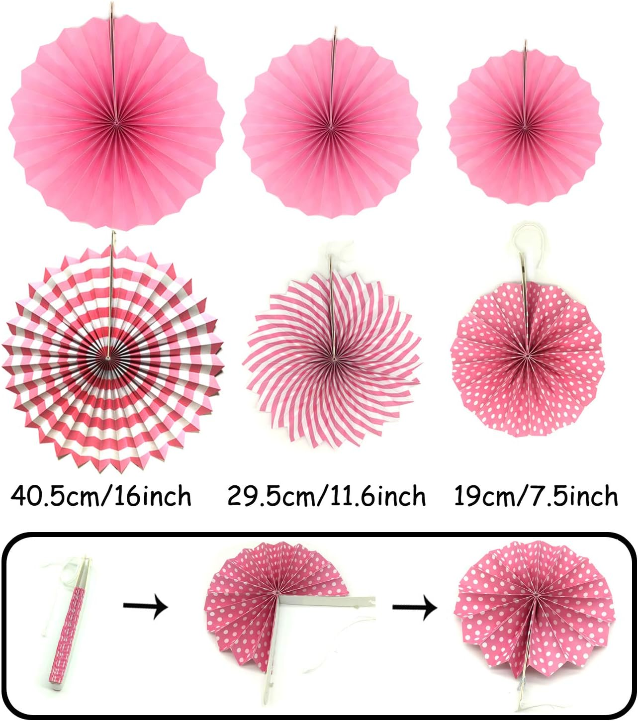 Zerodeco Party Decoration, 21 Pcs Pink Hanging Paper Fans, Pom Poms Flowers, Garlands String Polka Dot and Triangle Bunting Flags for Birthday Parties, Bridal Showers, Baby Showers, Wedding image number 5