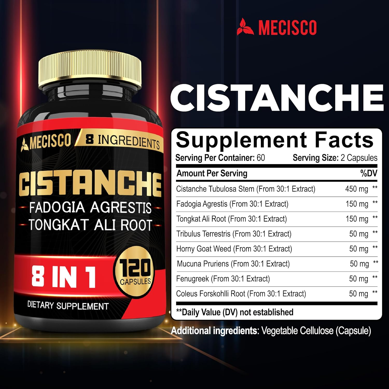 8In1 Cistanche Tubulosa Supplement Added Fadogia Agrestis, Tongkat Ali, Tribulus, Horny Goat Weed, Mucuna Pruriens, Fenugreek, Coleus Forskohlii - 120 Capsules image number 1