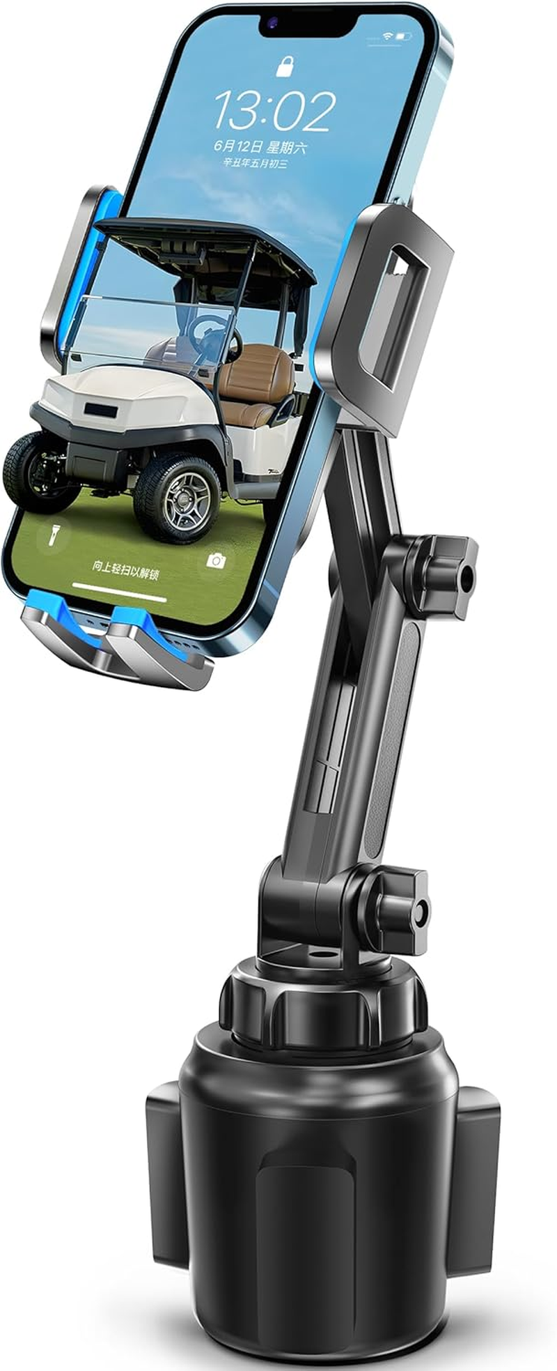 TOPGO TP-TD-03 Cup Holder Phone Holder, [No Shaking & Stable & Adjustable Pole] Car Cup Holder Phone Mount, Cell Phone Cradle for Iphone 14, Samsung and More Smart Phone(Black),11 Inch