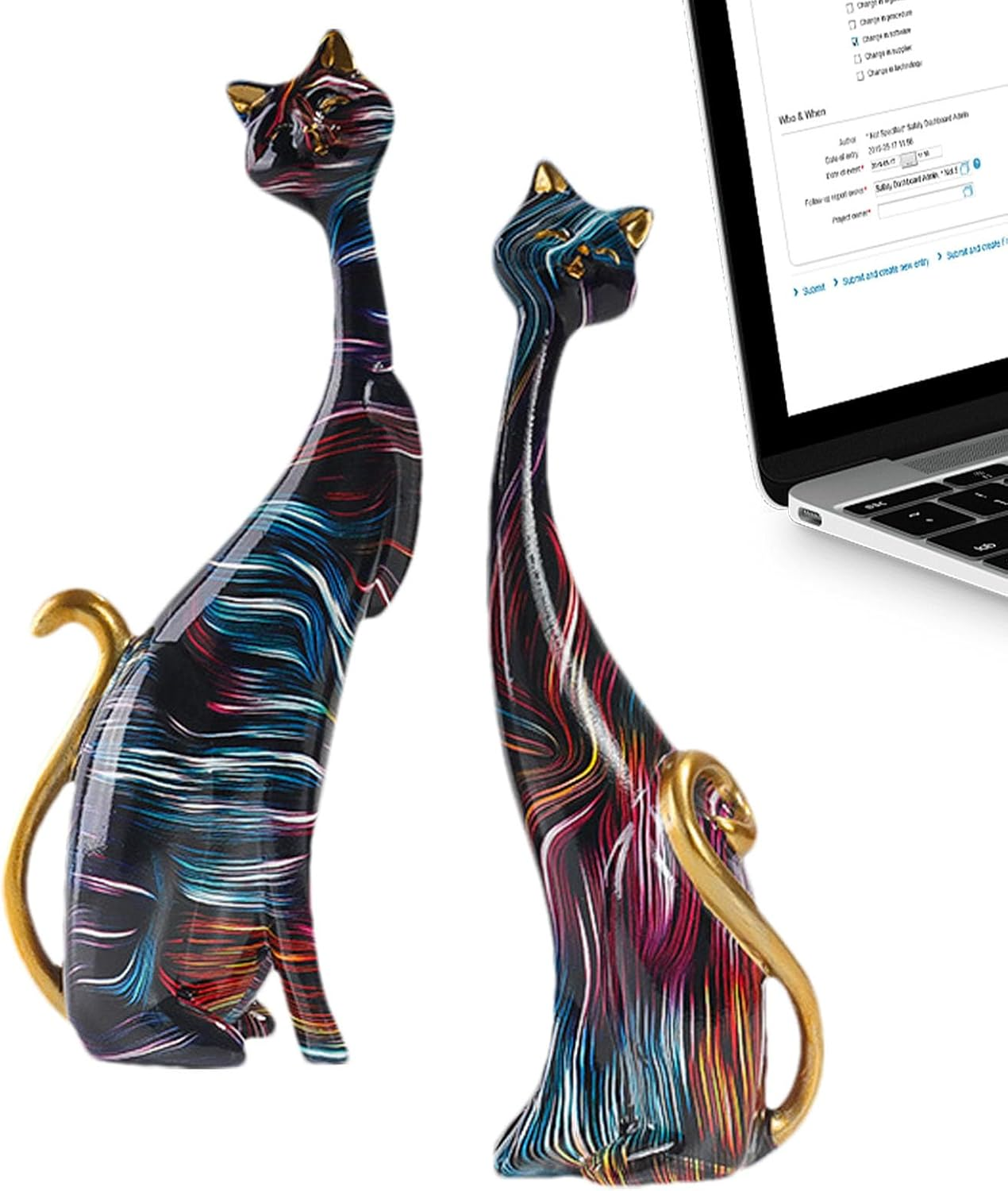 Cat Statues Home Decor | Abstract Resin Cat Figurines | Colorful Cat Statue, Oil Painting Cat Couple Sculptures Set, Modern Resin Figurines for Home Decor Living Room Bathroom Buniq image number 6