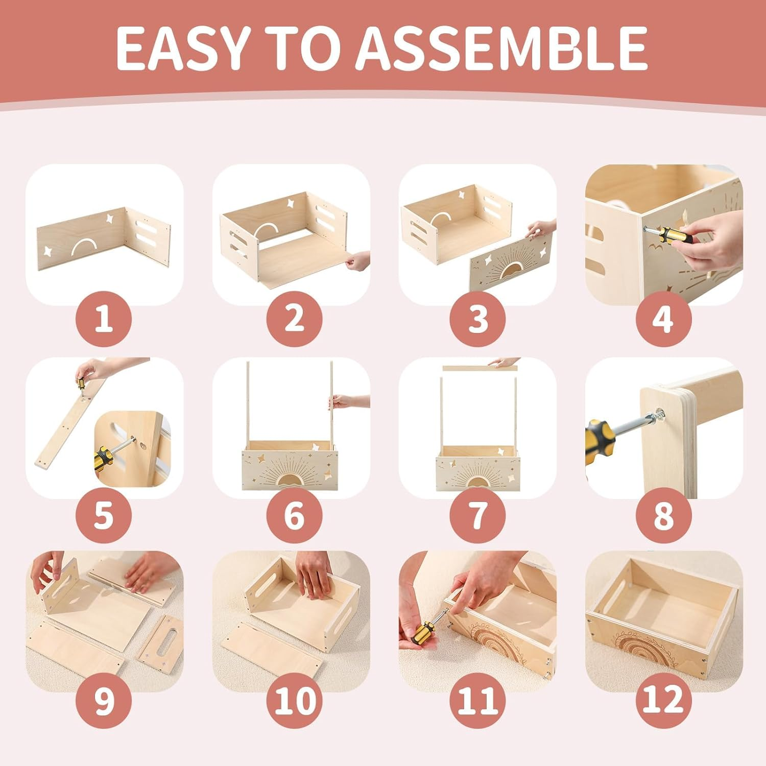 Wooden Baby Shower Crate Closet Set, Shower Party Basket with Handle and Swing, Large Capacity Baby Storage Crate, Newborn Baby Gifts Basket for Pregnancy New Parent (2 PCS) image number 5