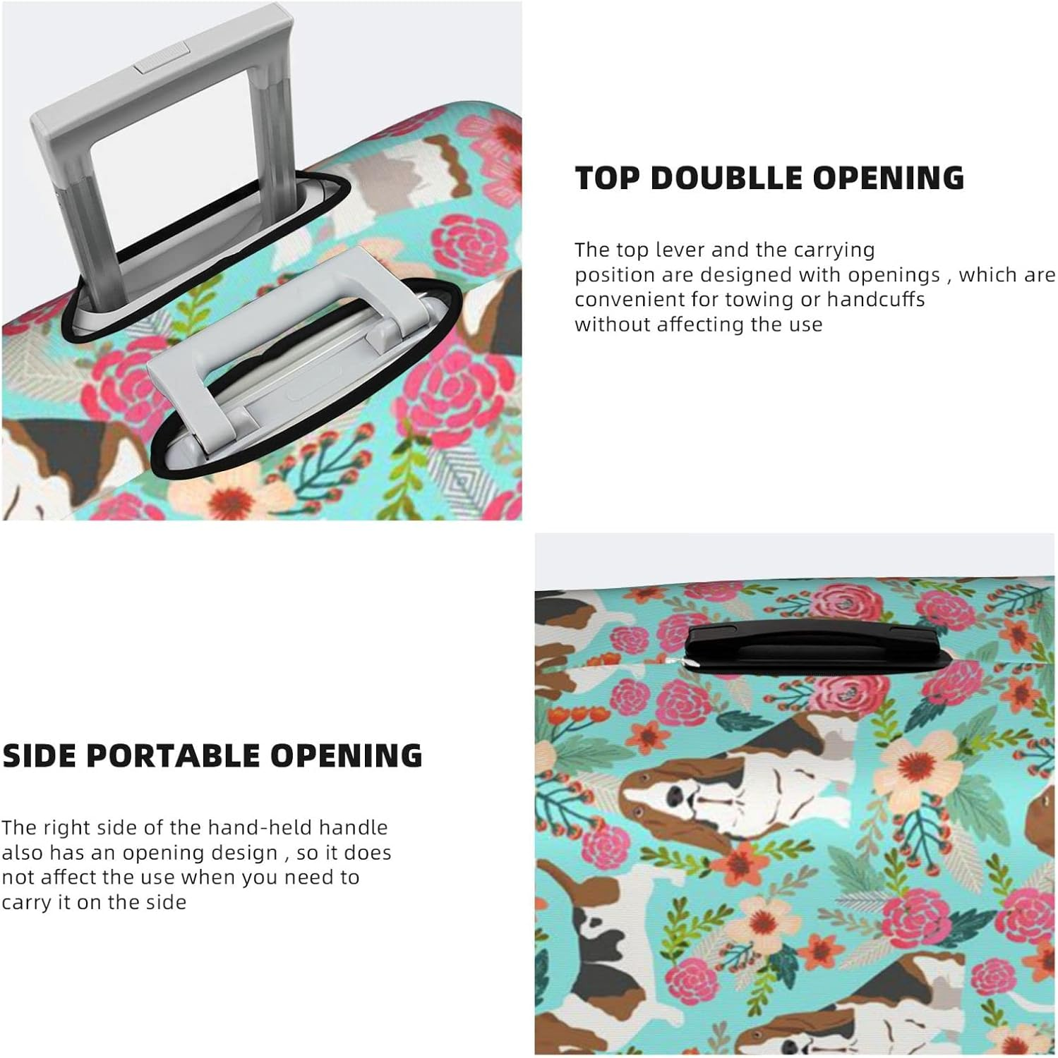 Sweet Basset Hound Florals Luggage Cover Anti-Scratch Suitcase Protector Fits 18-32 Inch Luggage image number 5