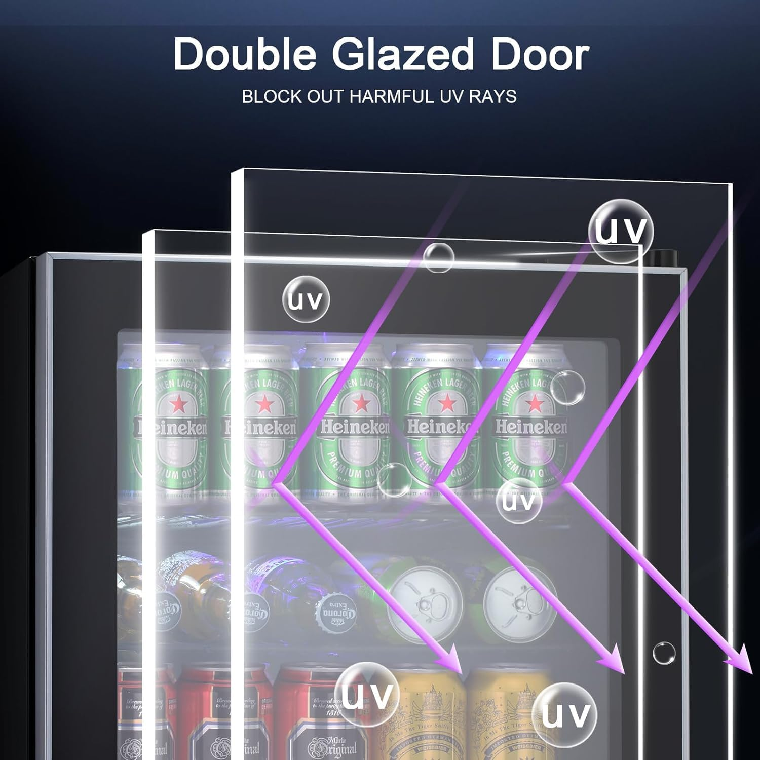 Glass Door Bar Fridge 46L Beverage Refrigerator, Freestanding Ultra Cool Mini Drink Fridge, Small Drink Dispenser Machine Black image number 1