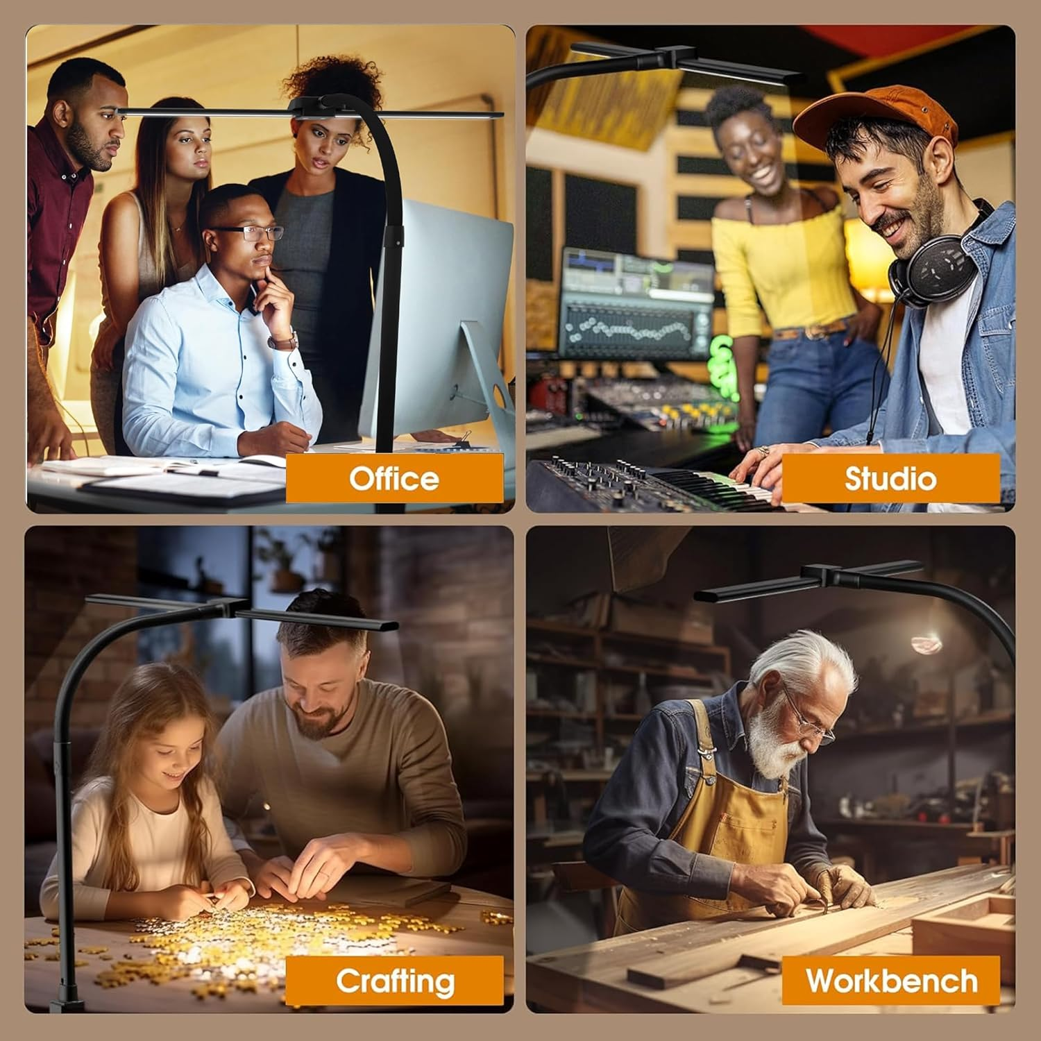 Anyuainiya Dual Head LED Desk Lamp, Desk Lamp with Clamp for Home Office, Eye-Caring Architect Light with Flexible Gooseneck, 5 Color Modes & Stepless Dimming image number 4