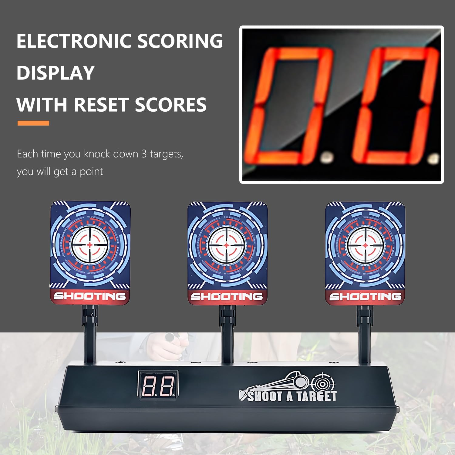 WALWAL Auto Reset Electronic Scoring Shooting Target with a Net Compatible for Nerf Gun Toys(3 Targets) image number 5
