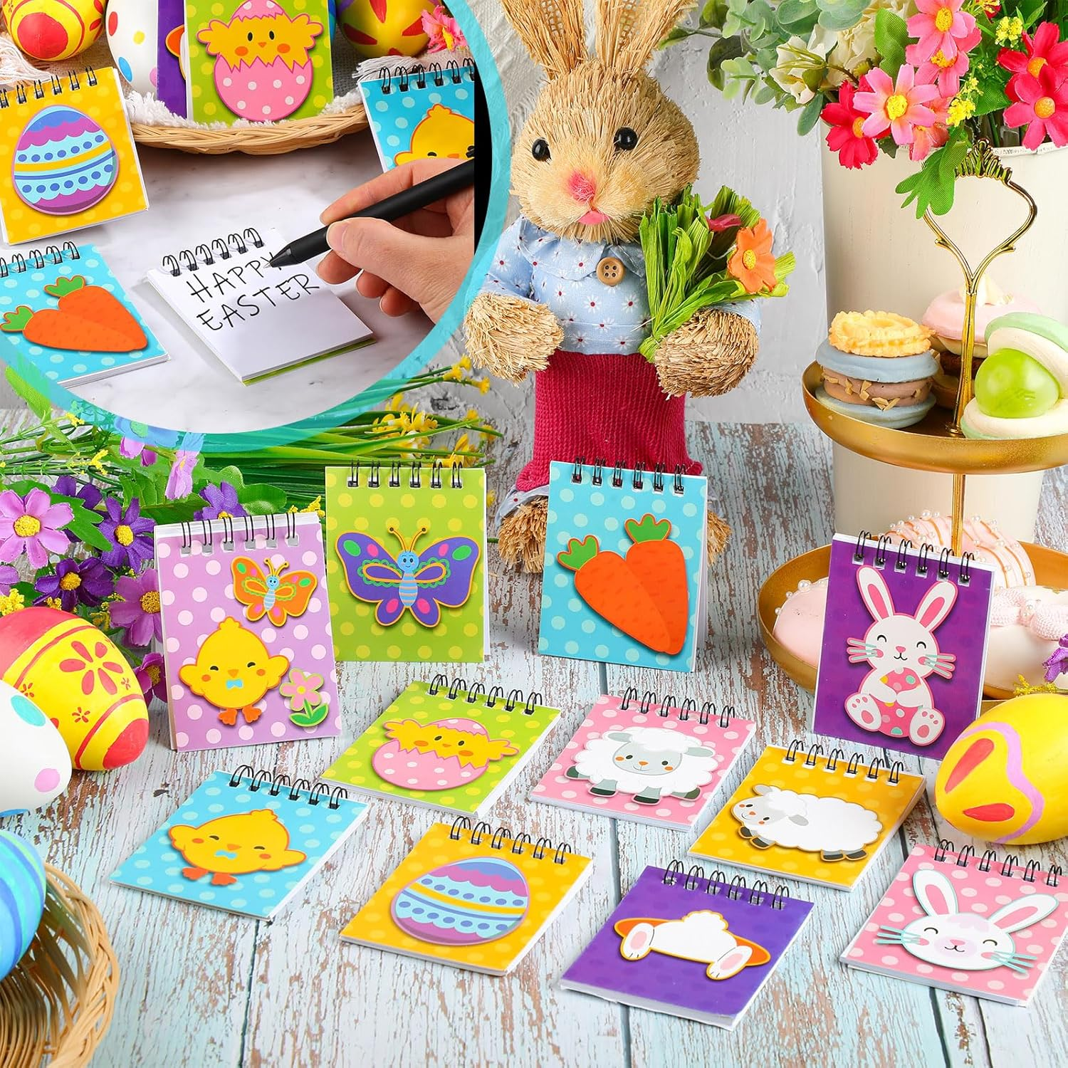 Yeaqee 72 Pcs Mini Spiral Easter Notepads Set for Kids Bulk Easter Egg Bunny Butterfly Chick Carrot Notebook Easter Egg Filler Blank Books for Easter Theme Party Prize School Classroom