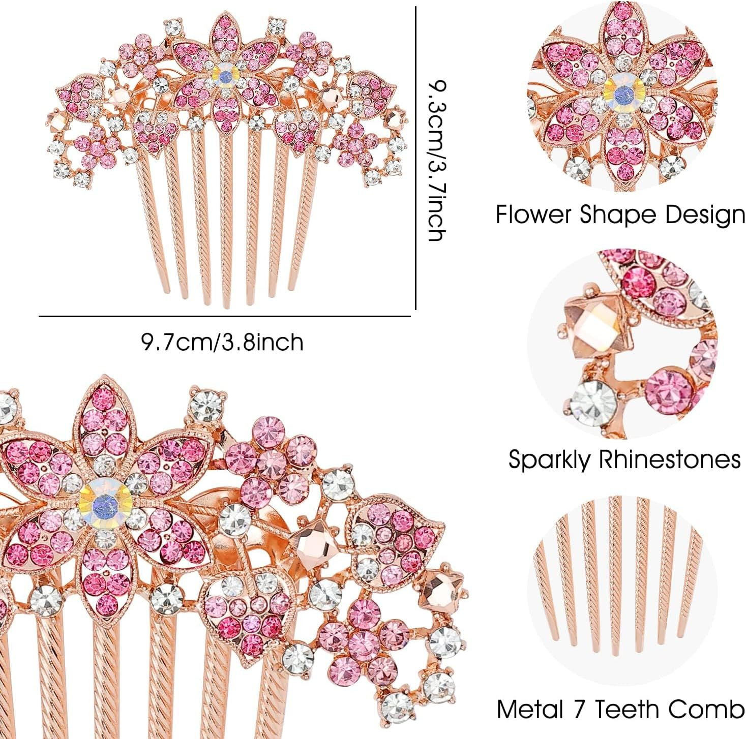 2 Pieces Flower Hair Combs Bridal Wedding Hair Crystal Rhinestones Ladies Hair Side Combs Hair Accessories for Women image number 2