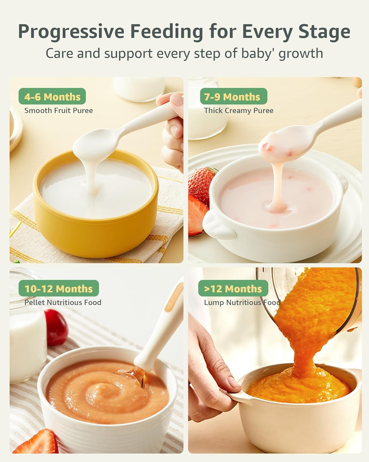 GROWNSY Baby Food Maker | Baby Food Processor | All-In-One Baby Food Puree Blender Steamer Grinder Mills Machine Auto Cooking & Grinding with Self Cleans Touch Screen LCD Display, BPA Free image number 4