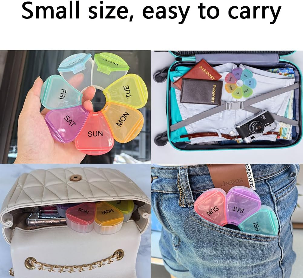 Pill Organizer, Weekly Pill Organizer, Pill Box, Medicine Organizer, Pill Case, Pill Container, Pill Box 7 Day, Pill Holder, Travel Pill Case (Colorful) - 2Pcs Colorful image number 3