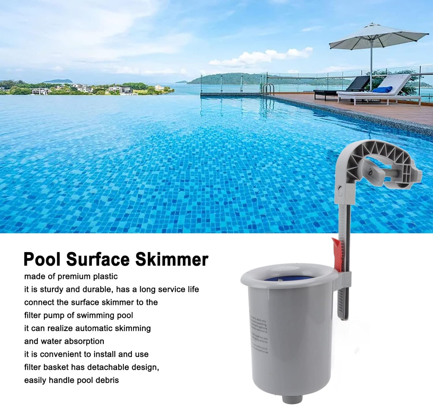 Pool Skimmer Kit, Plastic Wall Mount Surface Skimmer with Basket for above Ground Pools, Stock Tank, Automatic Swimming Pool Cleaning Equipment, Pool Maintenance Kit Pool Filter image number 2