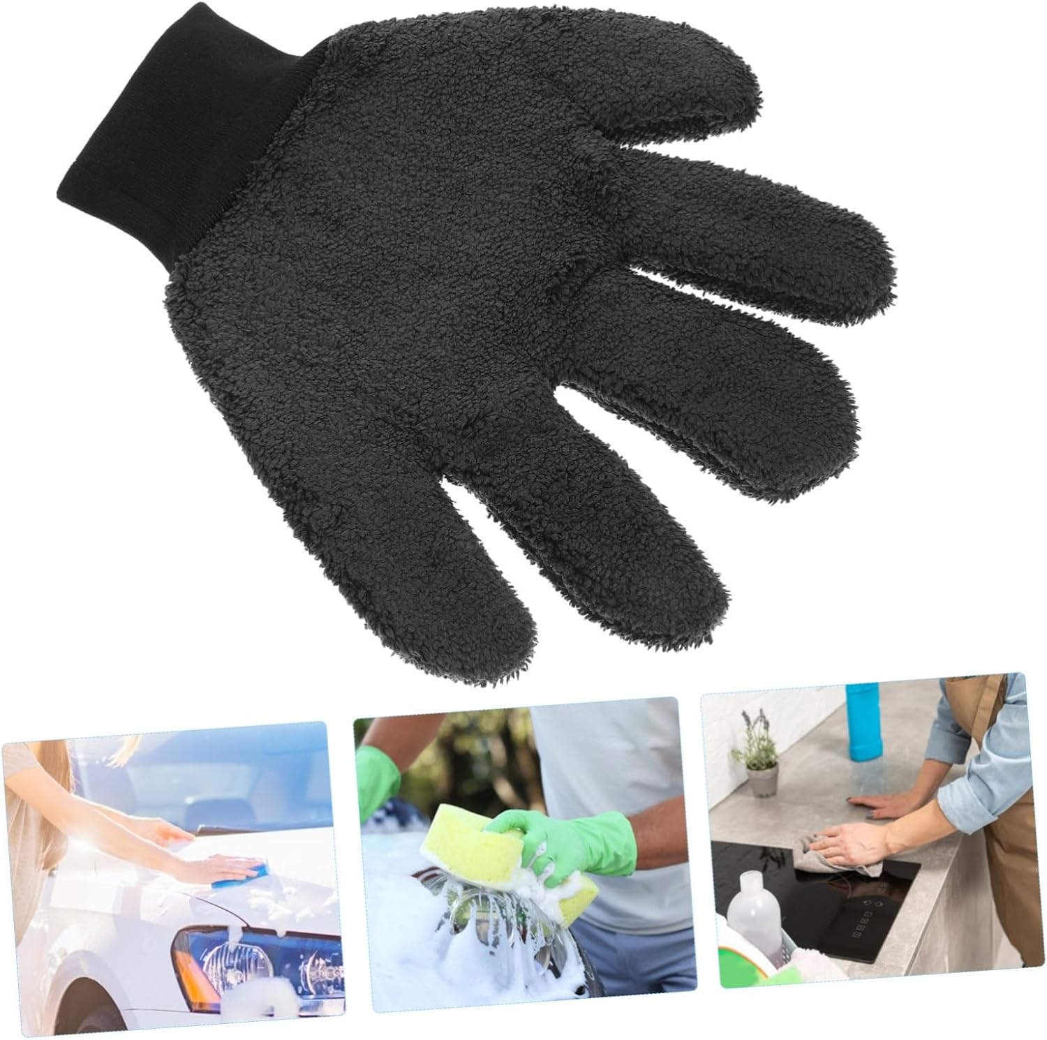 Parliky Car Wash Mitt Double-Sided Microfiber Cleaning Glove Thickened Coral Fleece Large Exterior Wash Mitt for Automotive Detailing and Vehicle Care image number 2