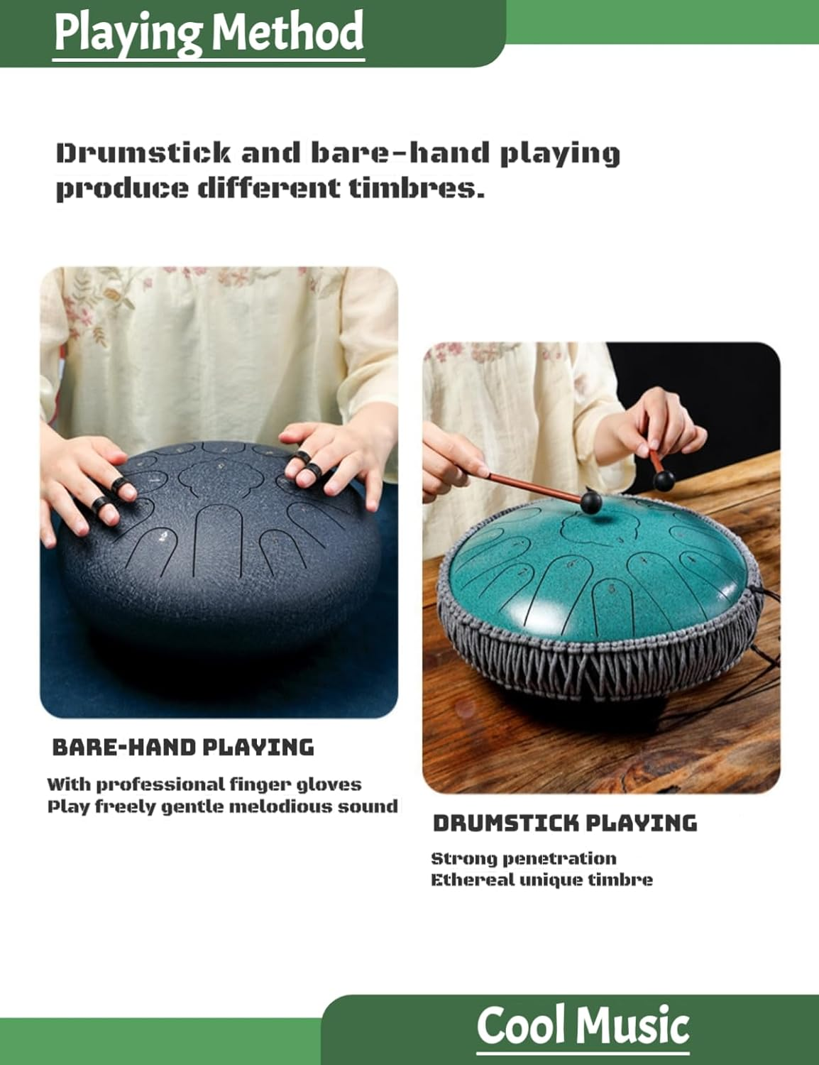 Steel Tongue Drum12.5 Inch 15 Note Handpan Percussion Instrument (Green) image number 4