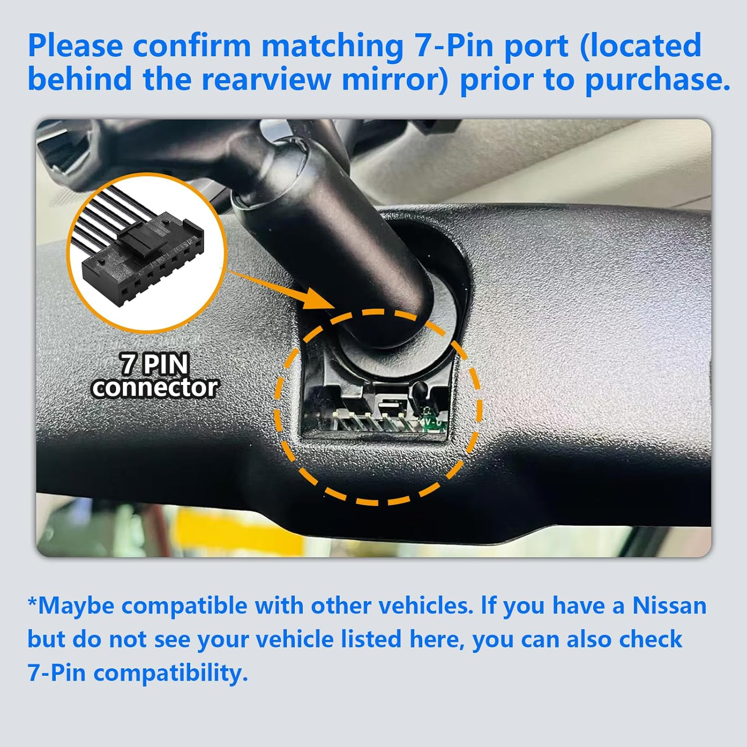 Mangoal Dashcam Power Adapter 7 Pin Custom for Chevy, Ford, Honda, Lexus, Mitsubishi, Nissan, Toyota and More,Hide the Wires,Gps Radar Mirror Camera Dash Cam Adapter Cable,Connects to Rearview Mirror image number 4