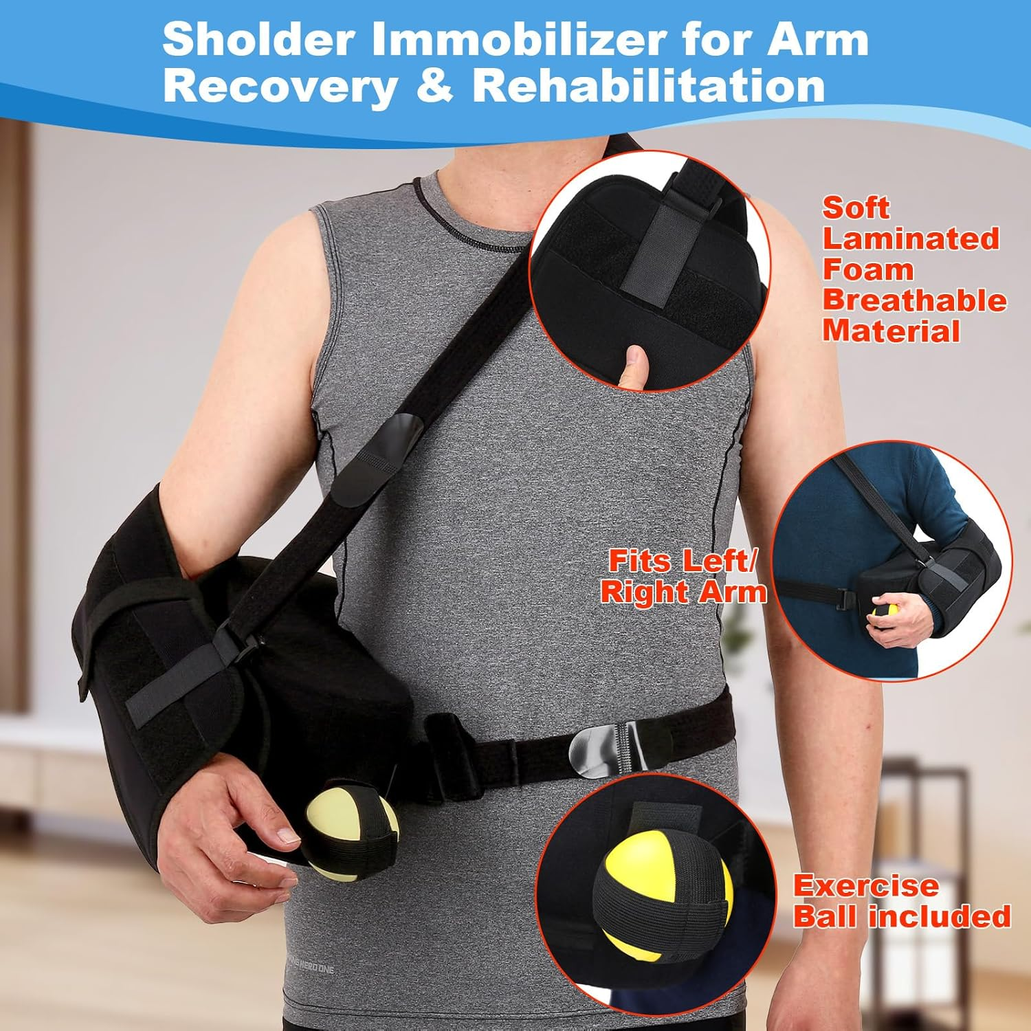Shoulder Abduction Sling with Removable Pillow, Sholder Immobilizer for Rotator Cuff, Sublexion, Surgery, Dislocated, Broken Arm, Arm Sling for Women & Men, Fits Left & Right image number 3