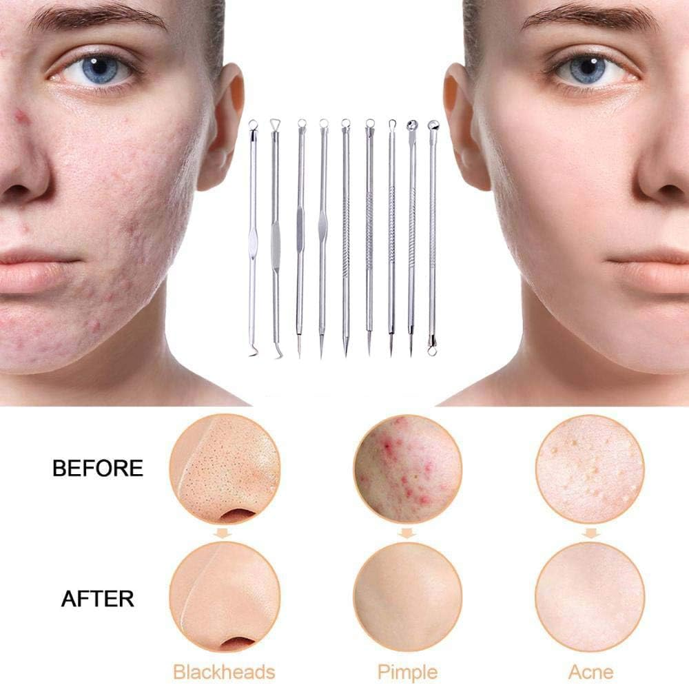 9-Piece Blackhead Remover Tool Kit, Professional Pimple Extractor Comedone with Leather Case - Stainless Steel Blemish Acne Removal Tools for Face, Safe on Sensitive & Oily Skin image number 4